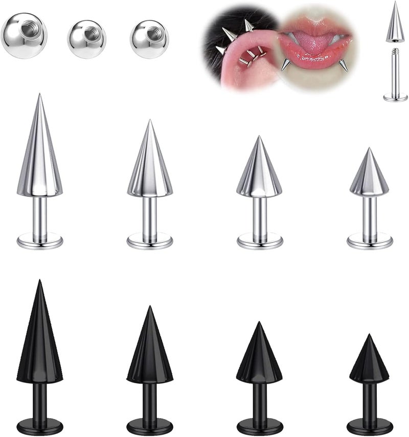 BodyAce 16G Spike Flact Back Earrings Cartilage Lip Rings, Stainless Steel Daith Helix Tragus Studs, Rook Lobe Lip Piercing for Women Men - Image 1